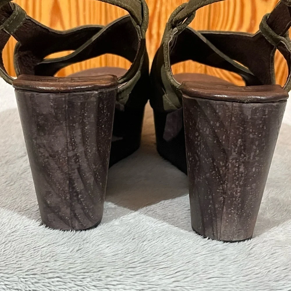 Cordani Josie Olive Green Suede Leather Wedge Platform Sandals